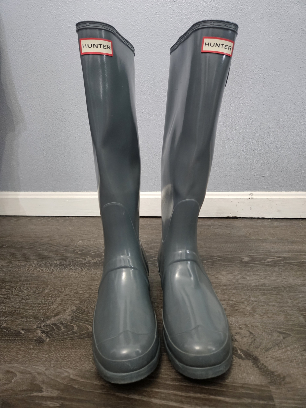 Hunter Original Tall Gloss Rain Boots Dark Slate Grey Size 10